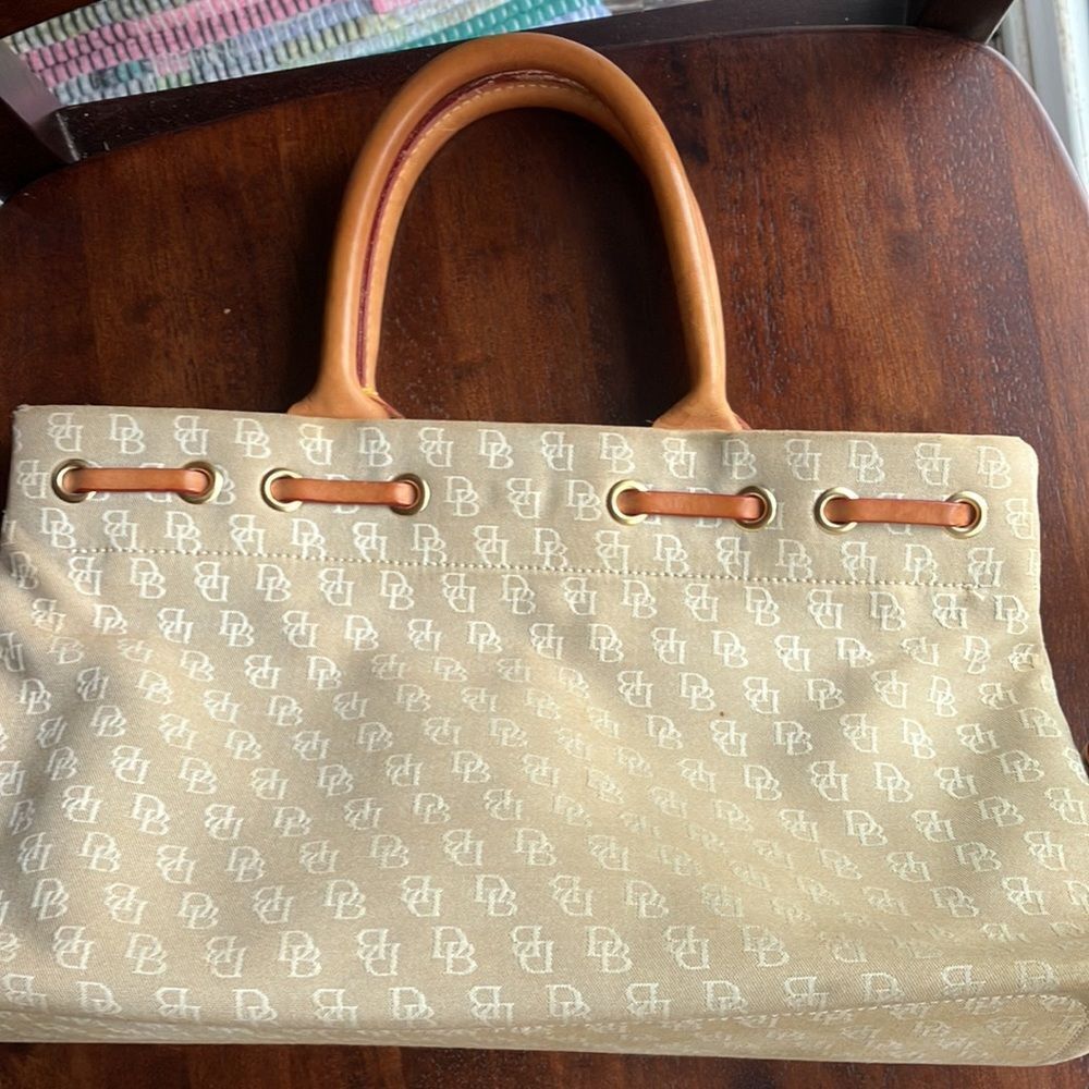 Vintage 1990s Dooney and Bourke Tan Brown Tassel Tote Monogram Purse - Picture 7 of 11